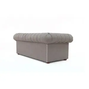 Chesterfield 3 Seater Sofa Charles Slate Grey Real Linen Fabric In Classic Style