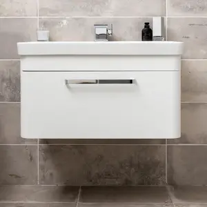 Emery Textured White Wall Hung Bathroom Vanity Unit & Basin Set with Chrome Handles (W)80cm (H)46cm