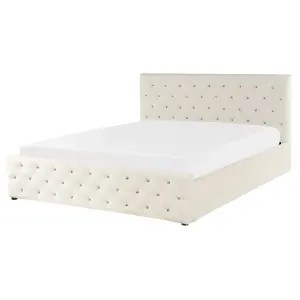 Velvet EU King Size Ottoman Bed Beige AMIENS