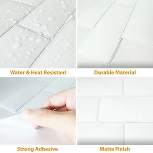 80 Pieces 30.5 x 15.4 cm 3D Tile Stickers Pure White Mosaic