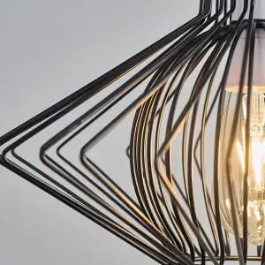 ValueLights Sinat Disperse Geometric Design Black Wire Basket Cage Ceiling Pendant Light Shade and LED Bulb