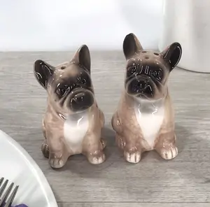 French Bulldog novelty Salt & Pepper ceramic shaker set Frenchie lover gift box