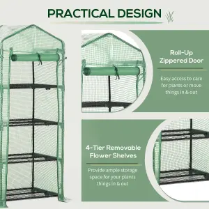 Outsunny Mini Greenhouse 4-Tier Portable Plant House Shed w/ PE Cover, Green