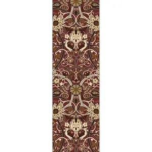 William Morris 127300 Red Gold Bullerswood Runner Rug For Hallway -Long 67x230cm