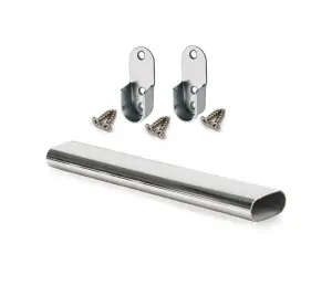 Wardrobe Rail Oval Chrome Hanging Rail Free End Supports & Screws - Length 2200mm