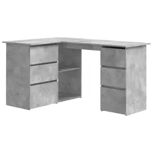 Berkfield Corner Desk Concrete Grey 145x100x76 cm Engineered Wood