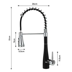 Black and Chrome Pre-rinse Pull-Down Swivel Kitchen Mixer Tap Faucet