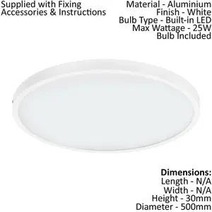 2 PACK Wall / Ceiling Light White 500mm Round Surface Mounted 25W LED 3000K