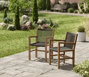 2 x Garden Trading Outdoor Indoor Mylor Dining Arm Chairs Black Teak Wood Patio