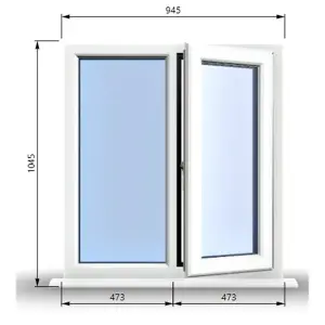 945mm (W) x 1045mm (H) PVCu StormProof Casement Window - 1 RIGHT Opening Window -  Toughened Safety Glass - White