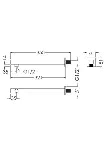 Square Wall Mount Shower Arm - 360mm - Chrome