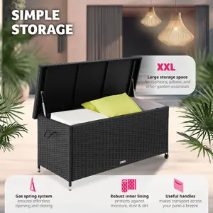 Storage Box Kiruna - rattan garden furniture cushion storage 120 x 55 x 61.5 cm - black