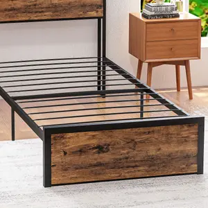 HOMCOM 3.1FT Single Bed Frame with Storage Headboard and Under Bed Storage