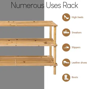 2 Tier Natural Wooden Shoe Rack Footwear Storage Organiser Slated Shelf Trainers