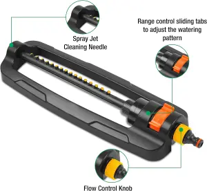 Garden Sprayer Sprinklers for Lawns Garden Bar with 16 Durable Nozzles-Oscillating Sprinkler with Built-In Cleaning Pin