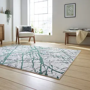 Green Silver Abstract Modern Easy To Clean Rug For Living Room Bedroom & Dining Room-120cm X 170cm