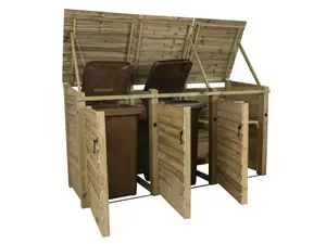 Wooden Wheelie Bin Store (Triple, Light green (Natural), With Recycling Shelf)