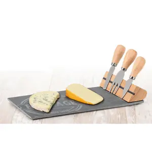 URBNLIVING 30cm Length Cheese Platter With Stainless Steel Cutter Serving Platter Gift Set