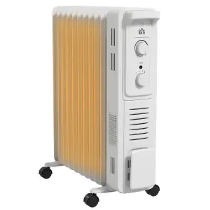 HOMCOM 11 Fin Portable Oil Filled Heater Radiator, Energy Efficient, White