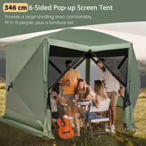 Costway 346 x 305 cm Pop-up Screen House Tent 6-Sided Camping Gazebo Instant Setup Hub Tent with Portable Carrying Bag