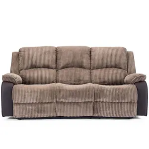 Postana Manual High Back Jumbo Cord Fabric Recliner 3 Seater Sofa (Brown)