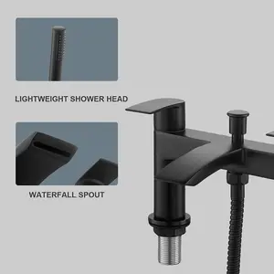 Bath Taps with Shower,Bath Shower Filler Mixer Tap Double Lever Chrome Solid Brass with Shower Hand,Black