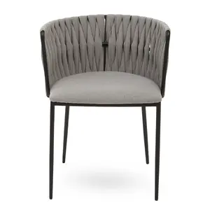 Grey Dining Chair with Woven Back, Classic Dining Room Chair with Braided Pattern, Fabric Dining Chair