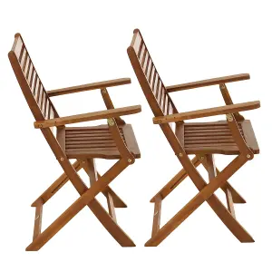 Charles Bentley FSC Acacia Wooden Pair of Foldable Outdoor Dining Armchairs