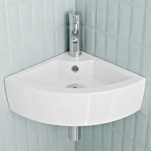 Modern Design Bathroom Wash Basin Sink Corner Wall-Mounted with TAP, Bottle Trap & Pop-up Waste