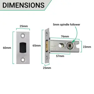 EAI Tubular Bathroom Deadbolt Kit - 76mm Case - 57mm Backset - Polished Stainless