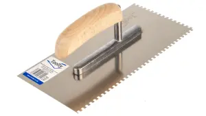 Toolty Stainless Steel Adhesive Notched Trowel with Wooden Handle 270mm 4x4mm for Tiling Plastering Rendering DIY