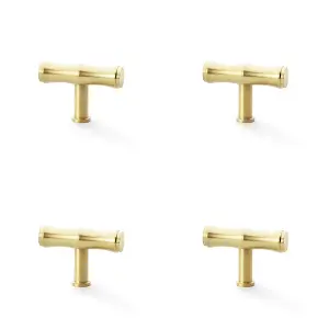 4 PACK - Bamboo T Bar Cupboard Door Knob - 55mm x 38mm - Satin Brass Unit Pull Handle