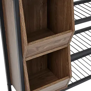 3-Tier Shoe Rack with Metal Frame and Walnut Storage Cubbies