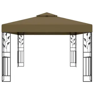 Berkfield Gazebo with Double Roof&LED String Lights 3x4 m Taupe