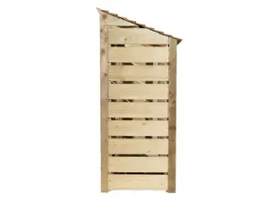 Slatted wooden log store with kindling shelf W-187cm, H-180cm, D-88cm - natural (light green) finish