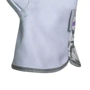 Mulch Leather Gardening Gloves Lavender & Green Leaf Design Spandex Stretch Medium Size 8 - 1 Pair