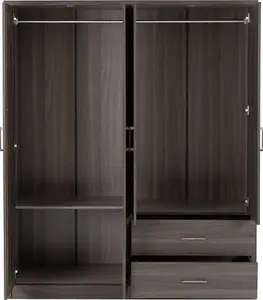 Lisbon 4 Door Mirrored Wardrobe in Black Wood Grain Finish