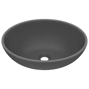 Luxury Basin Oval-shaped Matt Dark Grey 40x33 cm Ceramic