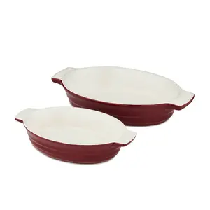 Barbary & Oak B0875002BLU Foundry Ceramic Oval Oven Dish With One Large And One Small Dish, Limoges Blue Bordeaux Red