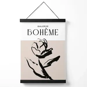 Beige and Black Rose Boho Sketch Floral Medium Poster with Black Hanger