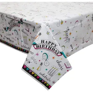 Unique Party Plastic Doodle Happy Birthday Party Table Cover Multicoloured (One Size)