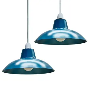 ValueLights Civic Metro Blue Ceiling Pendant Shade and B22 GLS LED 10W Warm White 3000K Bulb