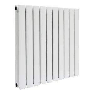 Nes Home Norden 600 x 590 mm Horizontal Double Oval Tube White Designer Radiator