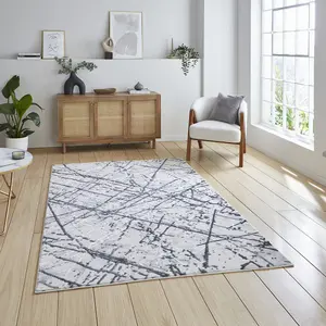 Silver Abstract Modern Easy To Clean Rug For Living Room Bedroom & Dining Room-160cm X 230cm