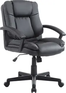 HOMCOM Swivel Executive Office Chair, Mid-Back Faux Leather Desk Chair With Double-Tier Padding, Arms, And Wheels, Black | Aosom UK