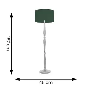 ValueLights Victoria Traditional Grey Wood Candlestick Floor Lamp with Forest Green Drum Shade