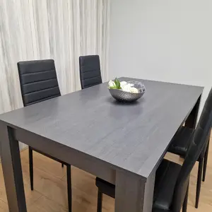 Dining Table and 4 Chairs  Black Dark Grey 4 Black Leather Chairs  Wood Dining Set Furniture