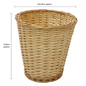 JVL Hand Woven Acacia Set of 2 Round Laundry Willow Baskets with 2 Waste Paper Baskets, Honey Finish