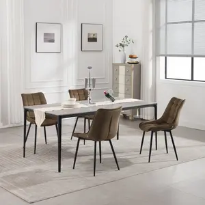 Set Of 4 Dining Room Chairs Kitchen Chair Cushioned Chair Design Chair With Backrests With Fabric Seat And Metal Frame Brown