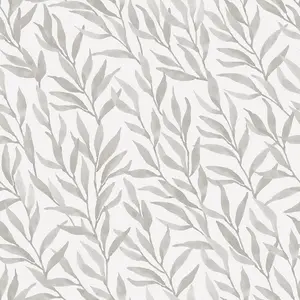 Willow Leaf Wallpaper In Grey on White